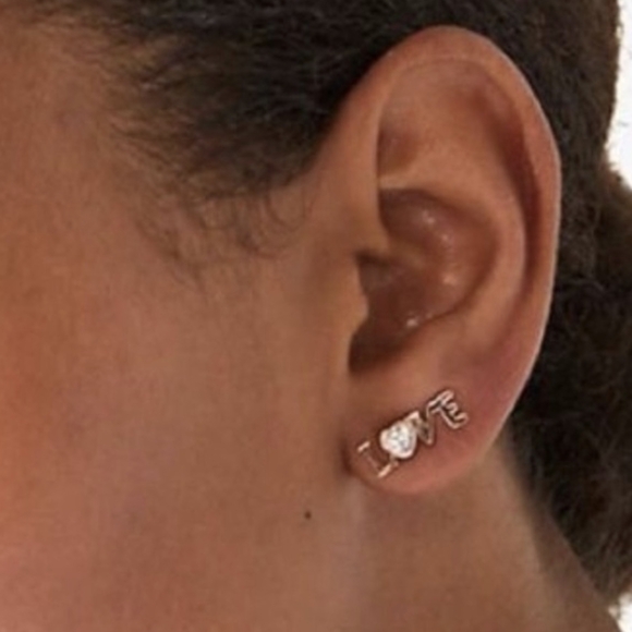 NWT Kate Spade More Love Studs - Spell it Out Collection rose gold/ clear stone - Picture 2 of 16